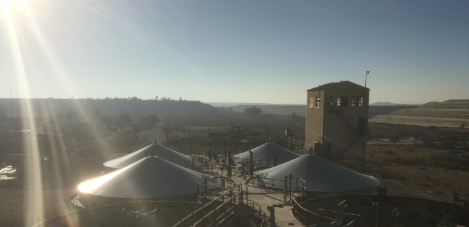 Membrane digester roofs and buffer storage at Harmony Steyn 1